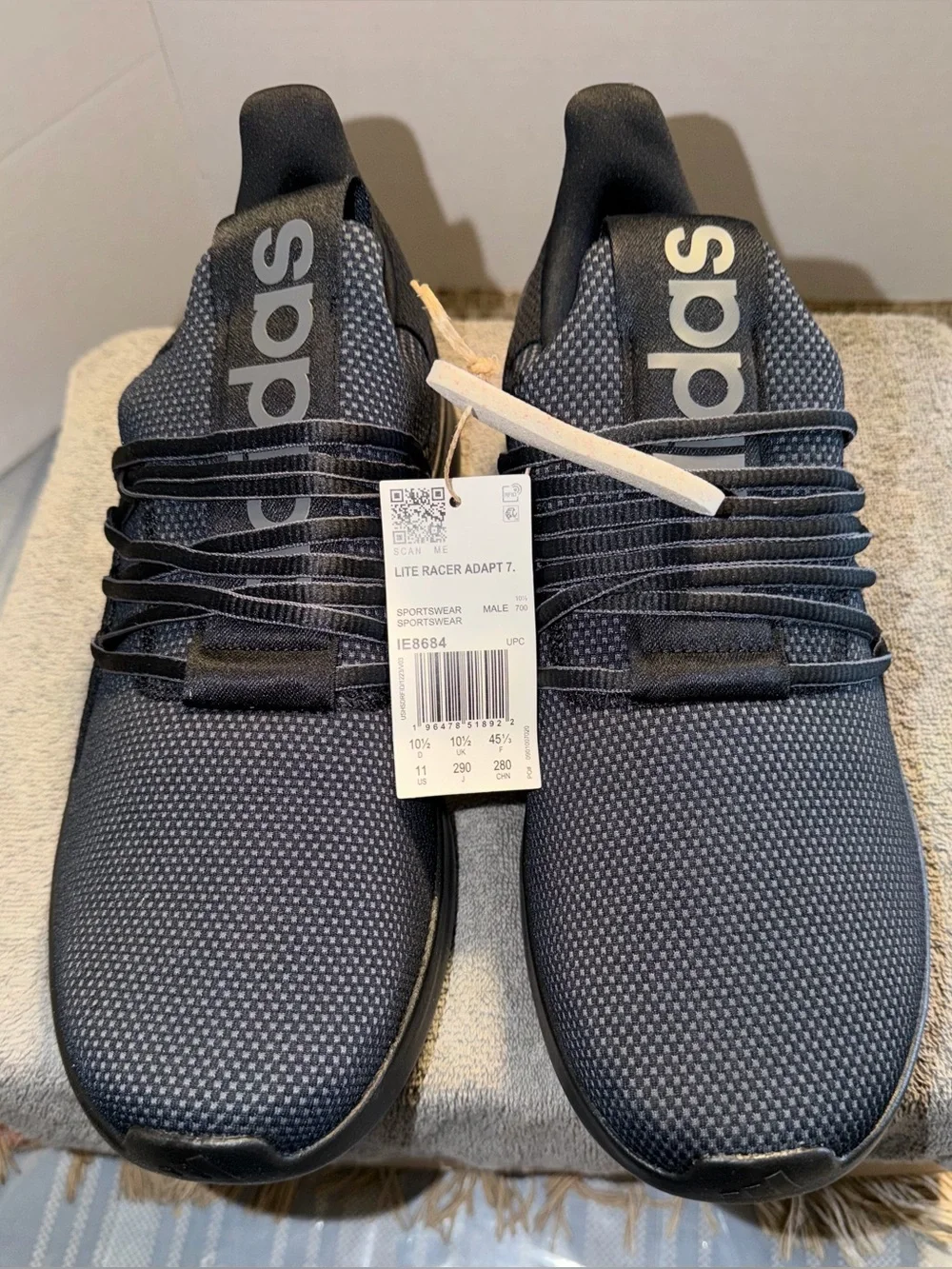 Adidas Lite Racer Adapt 7.0 Wide Black Slip-On Sneakers Size 11 NWT Mesh Textile